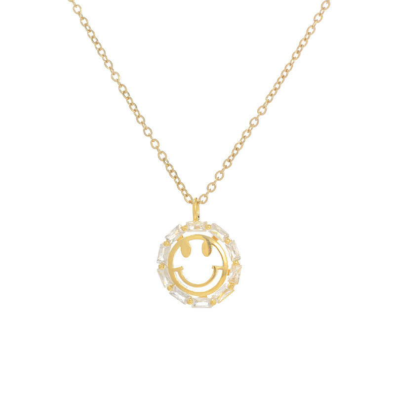 Smile Face Titanium Steel Micro-inlaid Zircon Clavicle Chain