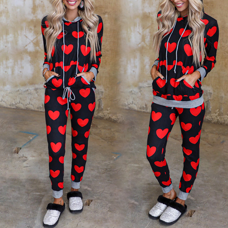 Printed Long Sleeve Hooded Casual Suit