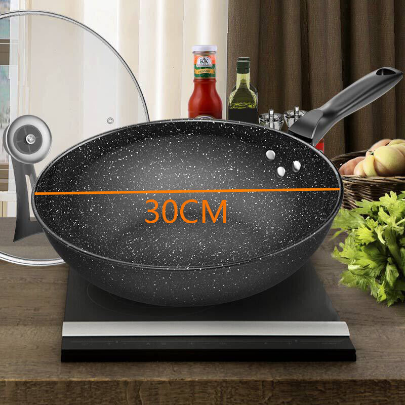 30CM Non-Stick Frying Pan Skillet Saute Tempered Glass Lid Granite Coating — image 8