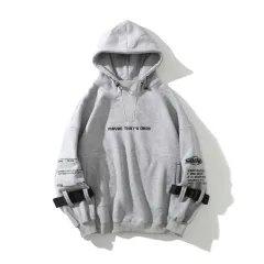 High Street Hooded Loose Letter Embroidered Sweatshirt - Grey - View 1