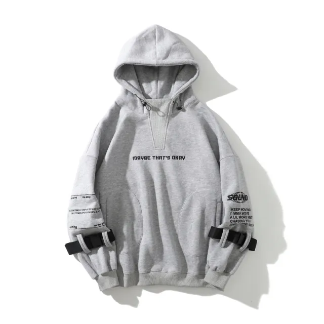 High Street Hooded Loose Letter Embroidered Sweatshirt Grey - Shop at LoveMi