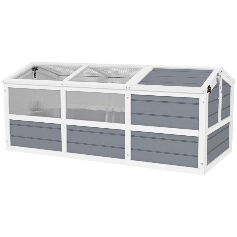 PawHut Wooden Tortoise Habitat Outdoor W Bottomless Design, Doors, PC Sun Panel Windows, For Small Animals, Rabbit, Light Gray