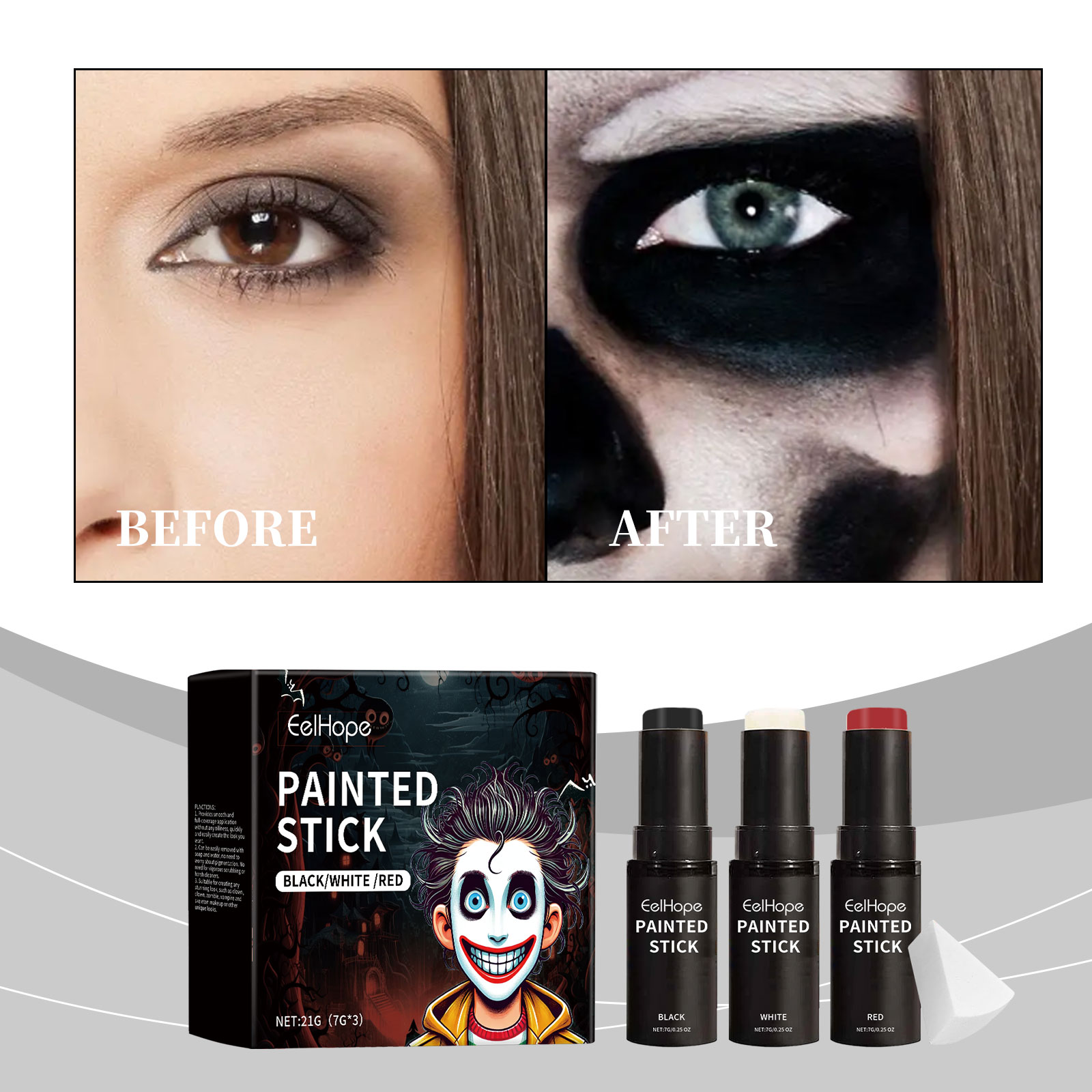Halloween Body Paint Stick Set, Full Coverage Face Body Foundation Paint, Cosplay Makeup Crayons