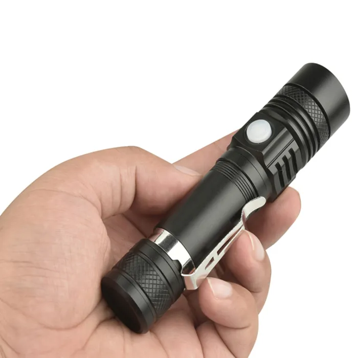 Rechargeable LED Zoom Flashlight Kit, Aluminum Pocket Torch with 18650 Battery and USB Cable for Camping, Car and Home - detail photo 2