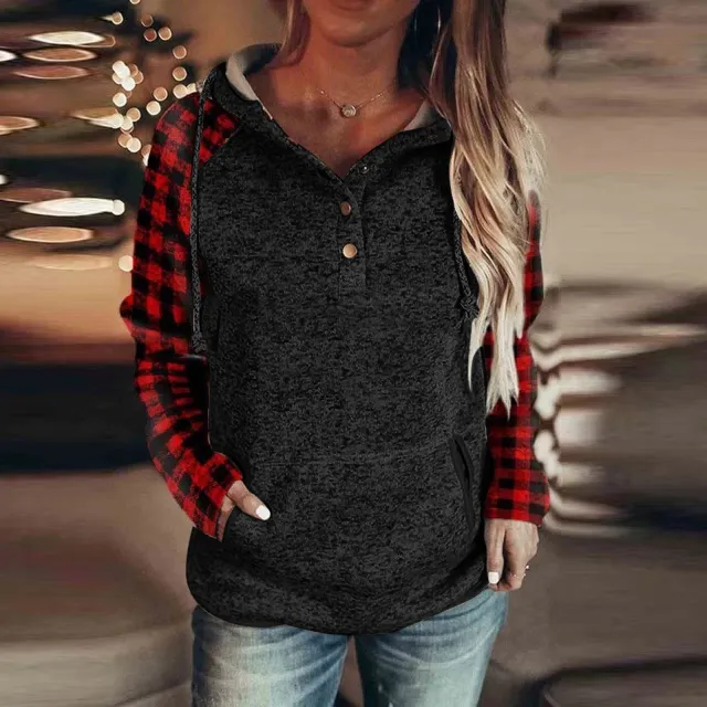 Women's Casual Long Sleeve Loose Hooded Color Matching Sweater Nwy01Khdz2 4Xl - Shop at LoveMi