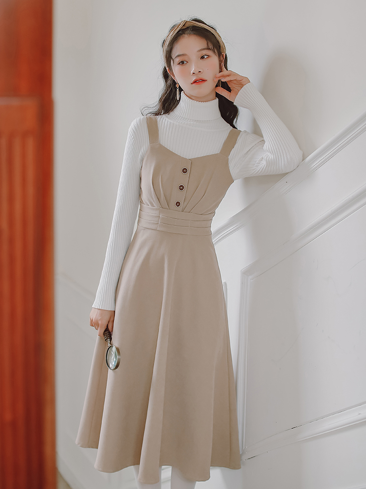 Women's Winter Bottoming With Coat And Inner Dress Apricot - Shop at LoveMi