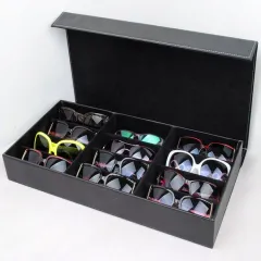 High-end Glasses Storage Box Grid PU Leather Sunglasses Display Box Glasses Display Stand Black - Black - View 1