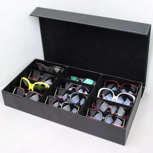 High end Glasses Storage Box Grid PU Leather Sunglasses Display Box Glasses Display Stand Black Black - Shop at LoveMi