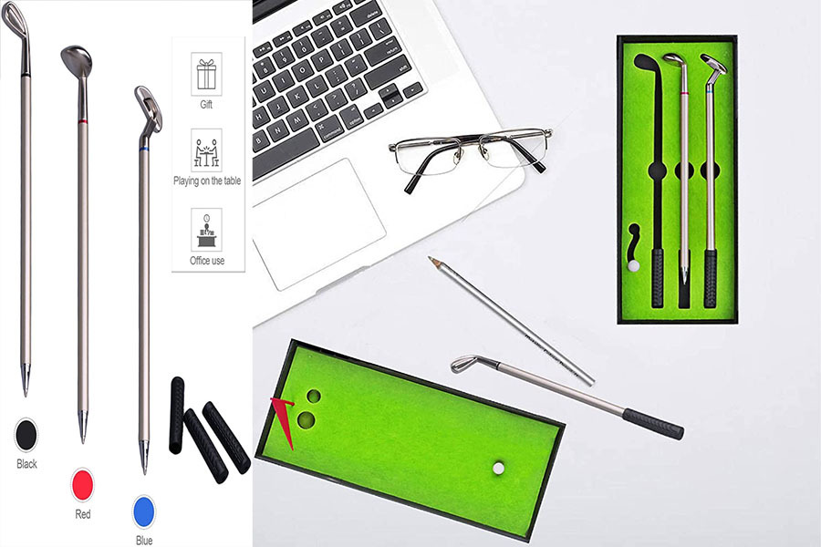 Desktop Mini Golf Putting Green Metal Club Ballpoint Pen Set — foto 3