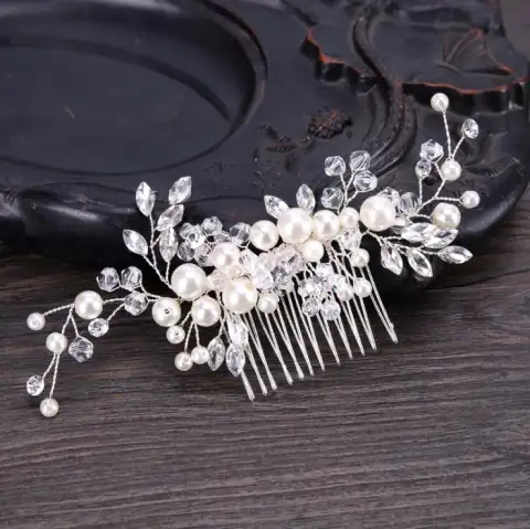 Pearl White Crystal Banquet Headdress Comb