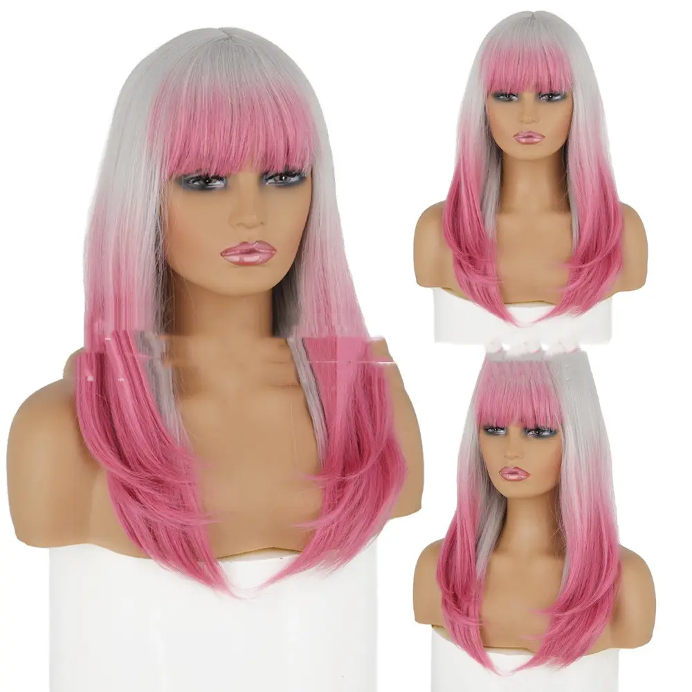 Wig Female Gray Air Straight Bangs Long