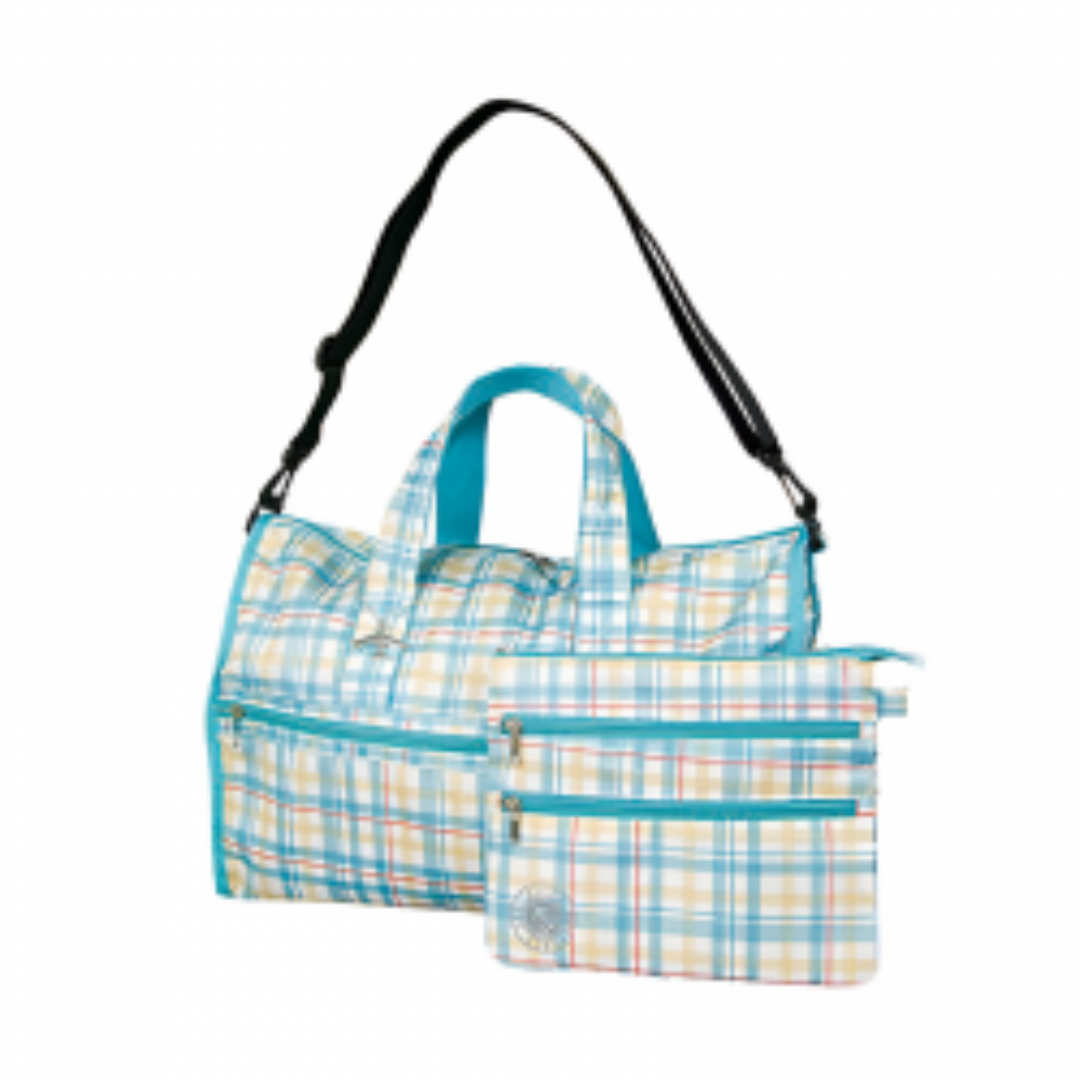 Folding Travel Bag Boston Storage Bag Luggage Carry-on Handbag Outdoor Business-blue Grid