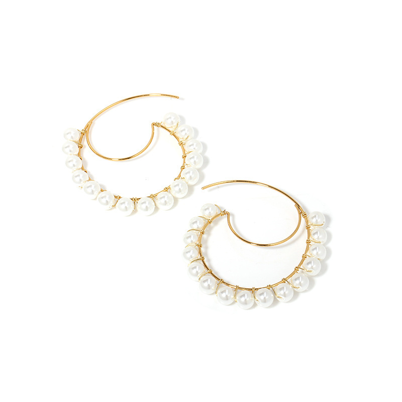 Big C Full Pearl Earrings Simple Gold-plated Ear Hooks