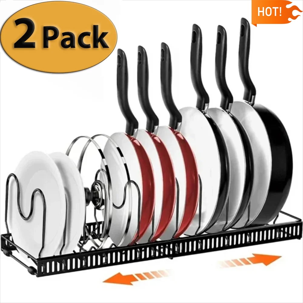2 Pack Expandable Pot Lid Rack Organizer, Pans Organizer Rack, Pots And Pans Organizer Rack Cookware Set Organizer