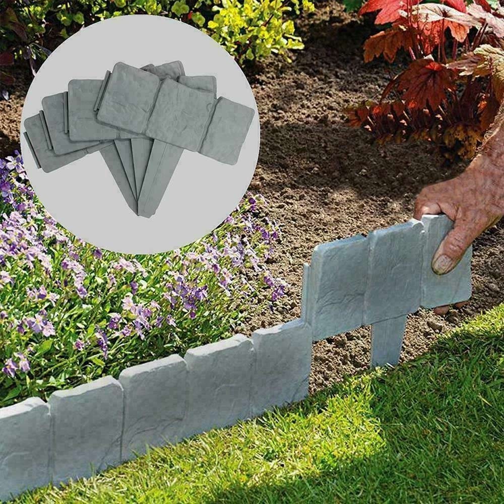50 Pack Lawn Edging Cobbled Stone Effect Plastic Garden Hammer In Grey — image 3