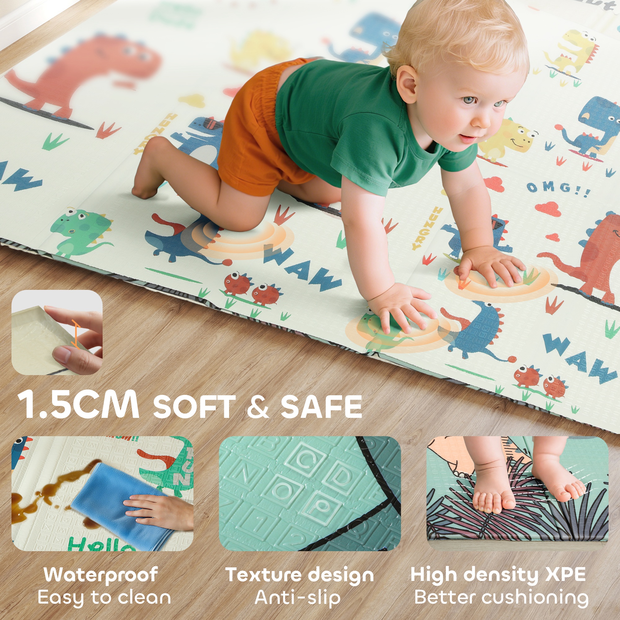 Dinosaur Themed Baby Placemat, Double-sided, Foldable, Waterproof, Suitable — image 4