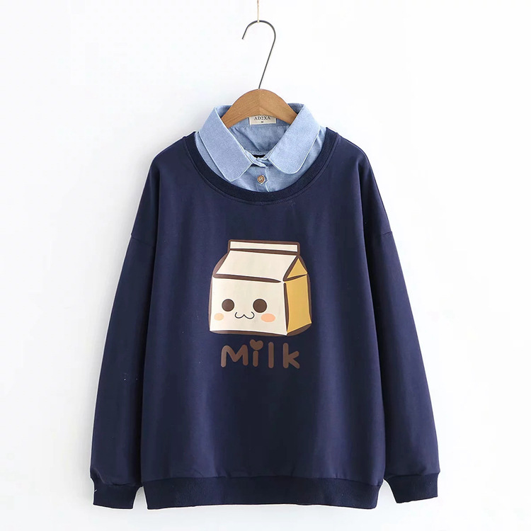 Title 11, Stitching Fake Two-piece Denim Collar Sweater Top