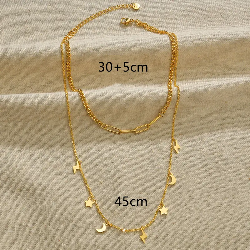 INS Cool Wind Simple Fashion Stainless Steel Star Moon Choker 18K Gold