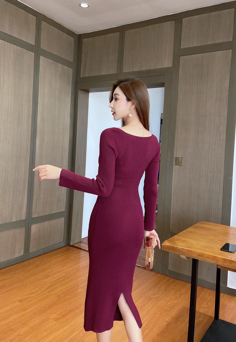 Slim-fit Base Sweater Skirt Over-the-knee Hip Skirt