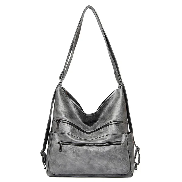 Double Zipper Shoulder Bag Women High Capacity Handbags Adjustable Backpack Grey - Shop at LoveMi