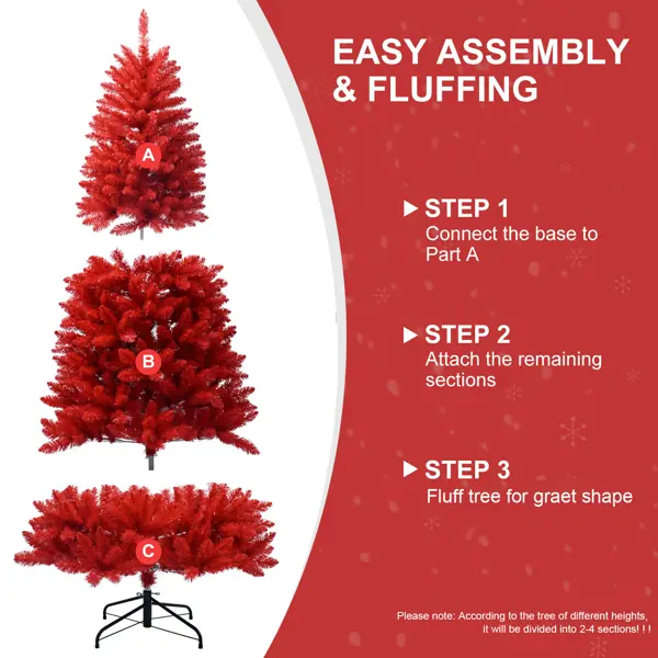 Artificial 7ft Red Christmas Tree With 1066 PVC Branch Tips, Hinged Premium & Foldable Base For Indoor Holiday Decorating