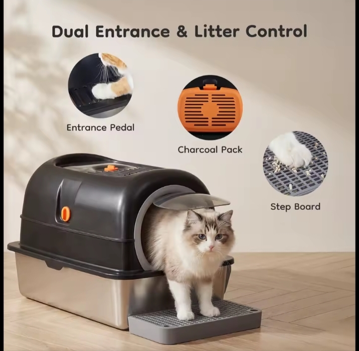 Stainless Steel Enclosed Cat Litter Box With Hood And Scoop thumbnail 5