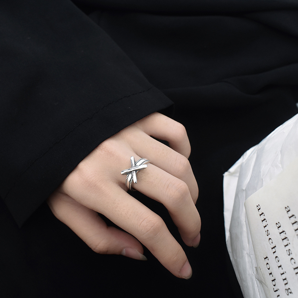 Ins Retro Cold Wind Jewelry S925 Sterling Silver Letter X Ring