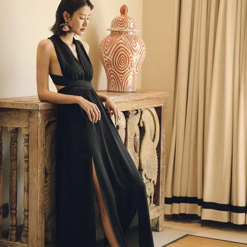 Women's Seaside Vacation Open Back Long Strap Dress