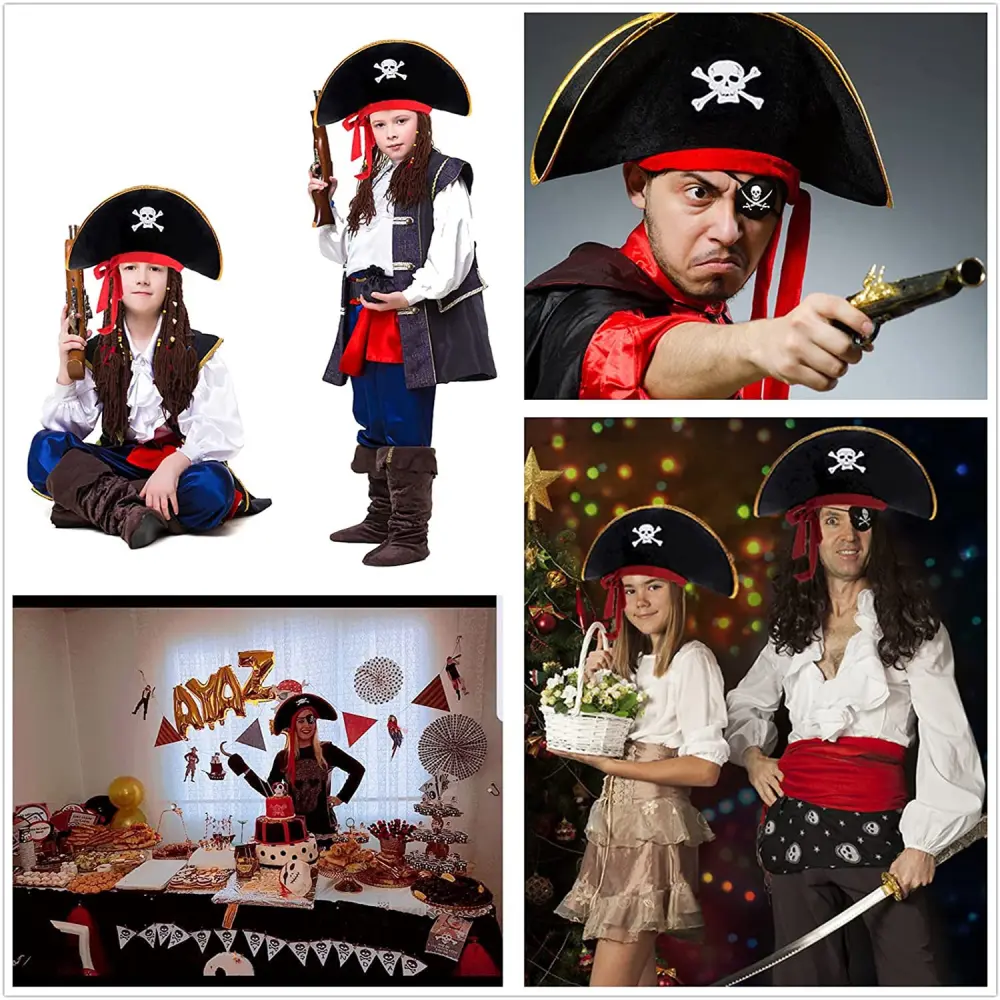 Halloween Pirate Hat Skull Print Kids Captain Hat Cosplay