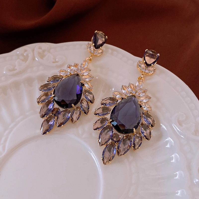 Designer Vintage Zircon Earrings Women Unique  Stone Retro High Sense Jewelry