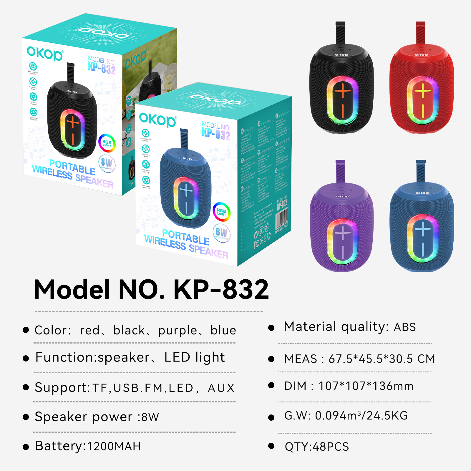KP-832 Best-Selling Bluetooth Speaker Deep Bass High-Fidelity Sound High Power Portable Stylish Design With Ambient Lighting Suitable For Indoor Outdoor Use 2