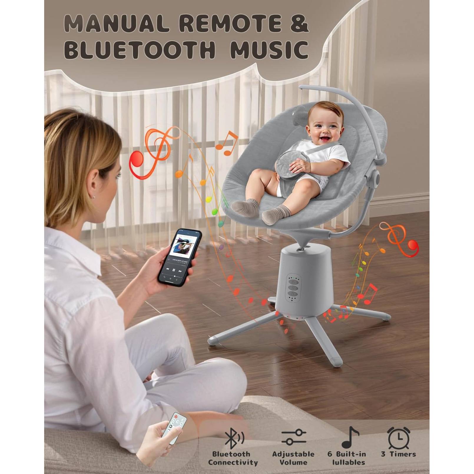 Baby Swing,Baby Swings For Infants With 3 Modes & 5 Speeds BT Enabled App & Remote Control, Electric Swing 6 Melodies And 3 Timer Setting 2