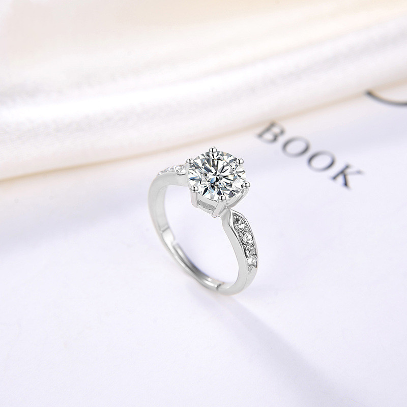 Sterling Silver Adjustable Ring Simple Classic Six-claw Setting Ring Fashion Temperament Ring