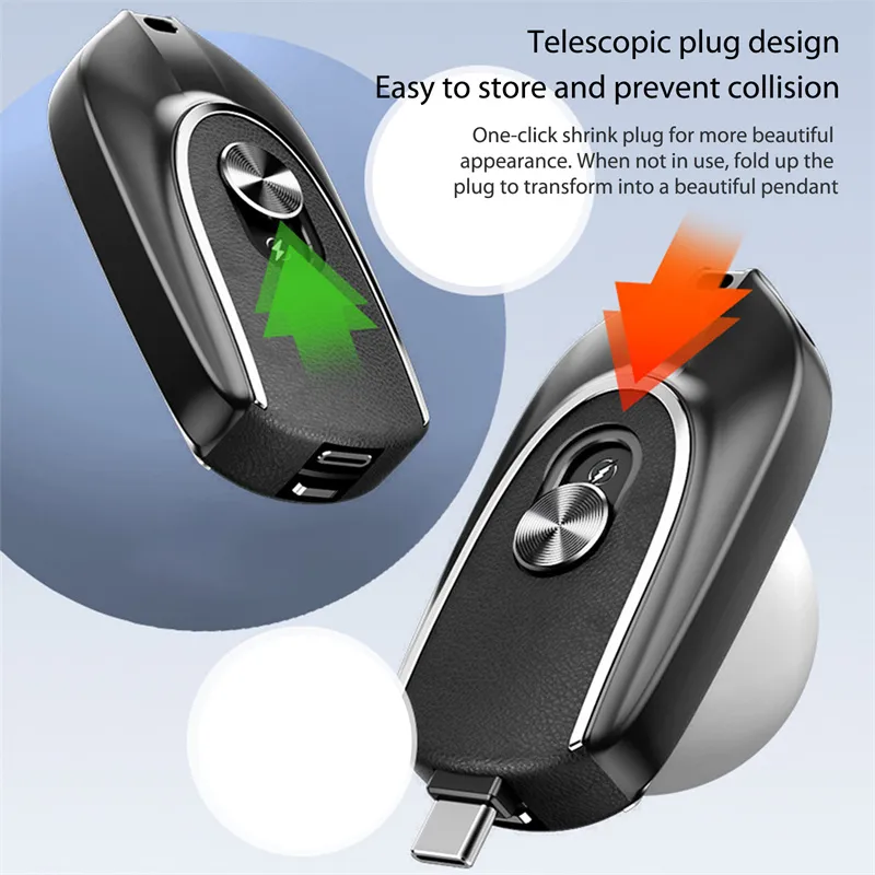2 In 1 Mini Keychain Power Bank Keyring Hanging Buckle 2 Output Interfaces 5V 1200MAH Backup Power Bank Retractable Plug Waterproof Phone Charging Accessories – image 5