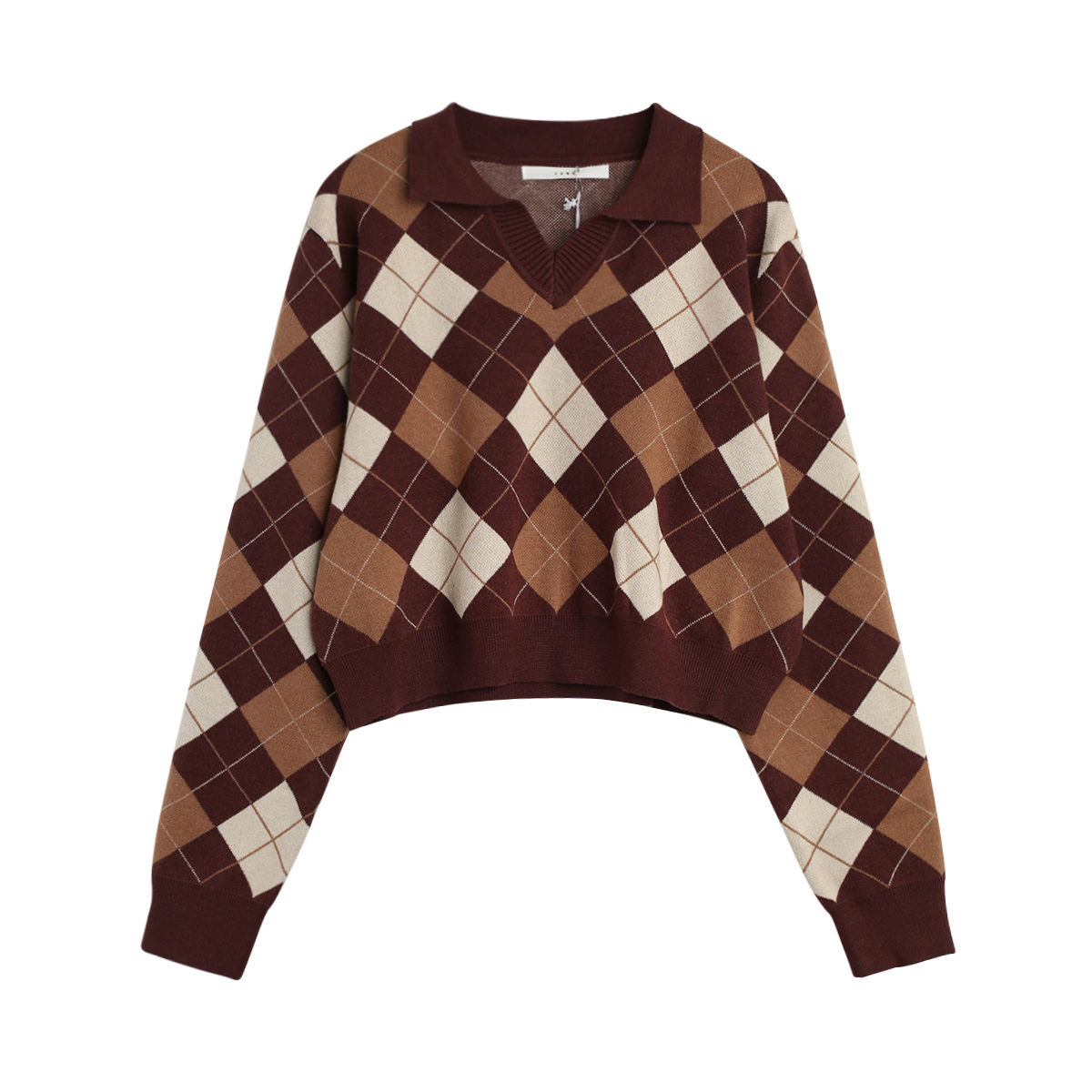 Fashionable All-match Diamond Colorblock Knitted Top