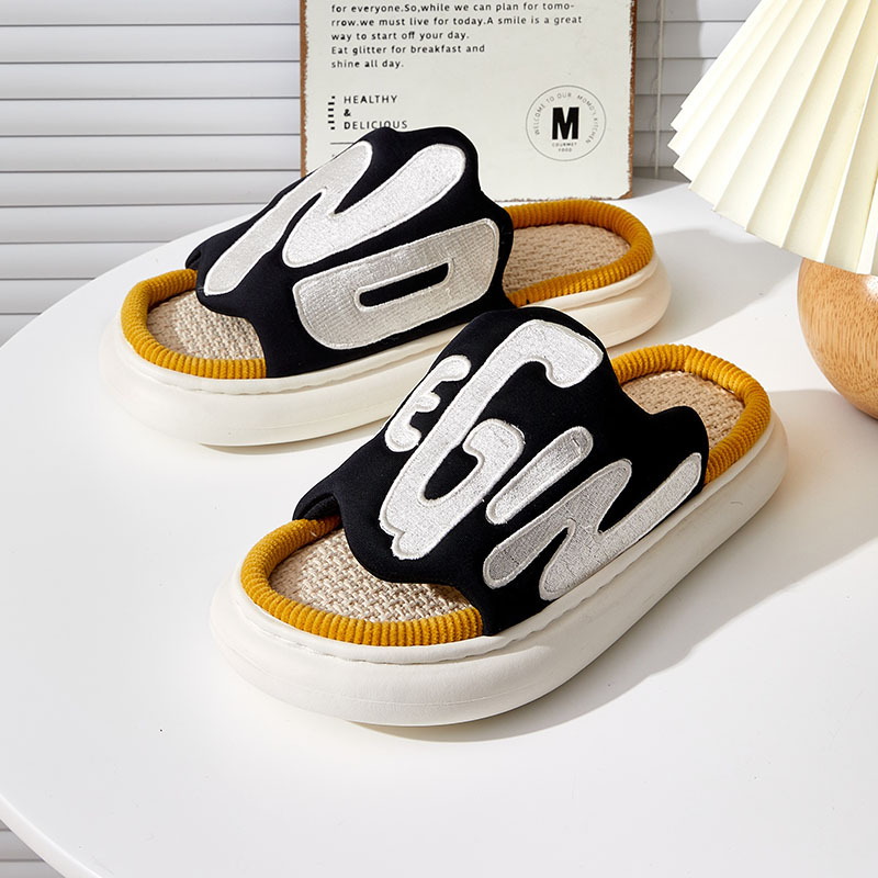 Linen Slippers Women's Men's Face Letter Embroidery
