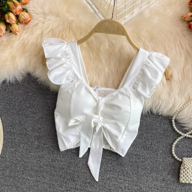 Xiayang Style Women's Short Bow Vest White - Shop at LoveMi