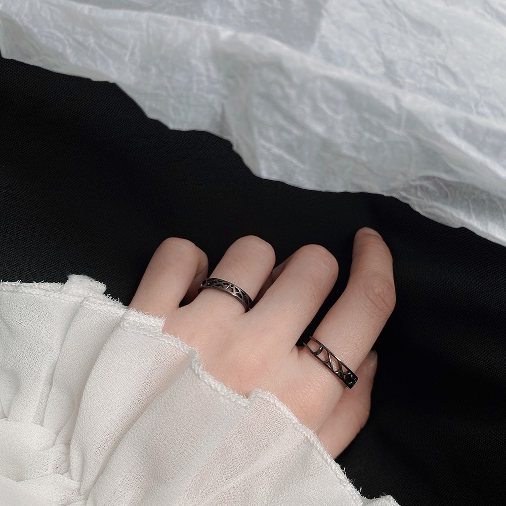 Sterling Silver 925 Black Hollow Diamond Couple Ring