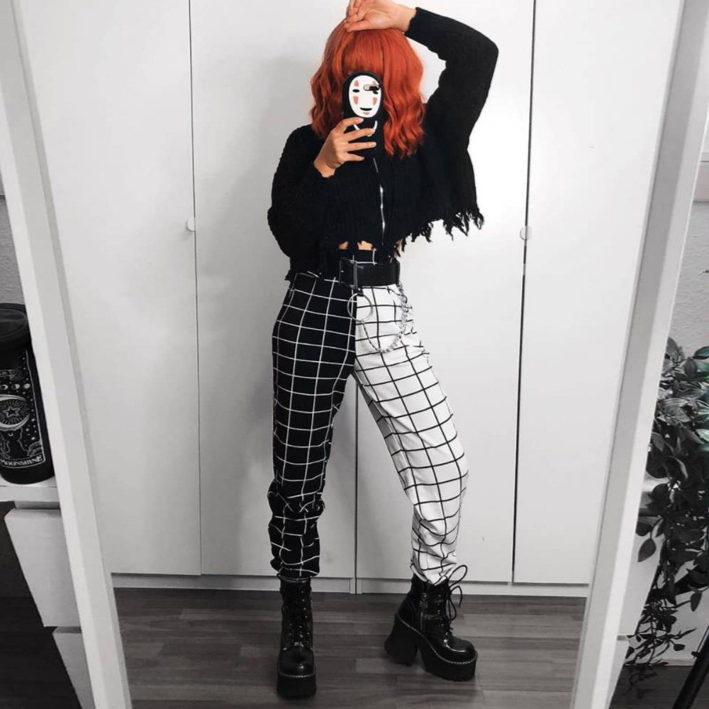 Title 3, Casual High-waisted Black And White Checkered O...