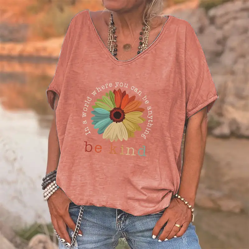 English Flower Female T-shirt Printing Loose