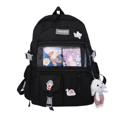 Large-capacity College Style Junior High School College Student Schoolbag - Black - View 1