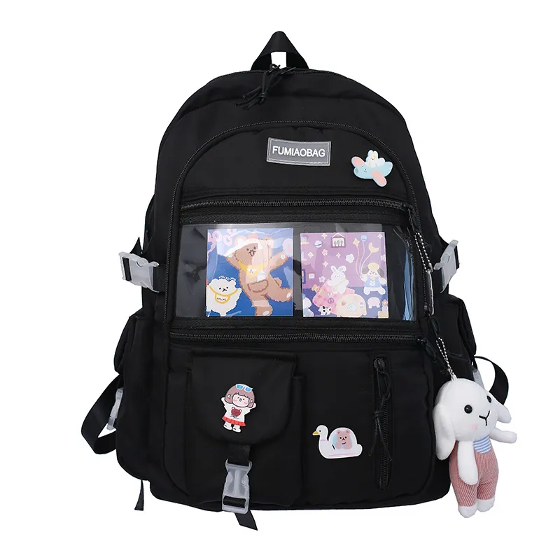 Large-capacity College Style Junior High School College Student Schoolbag - Black