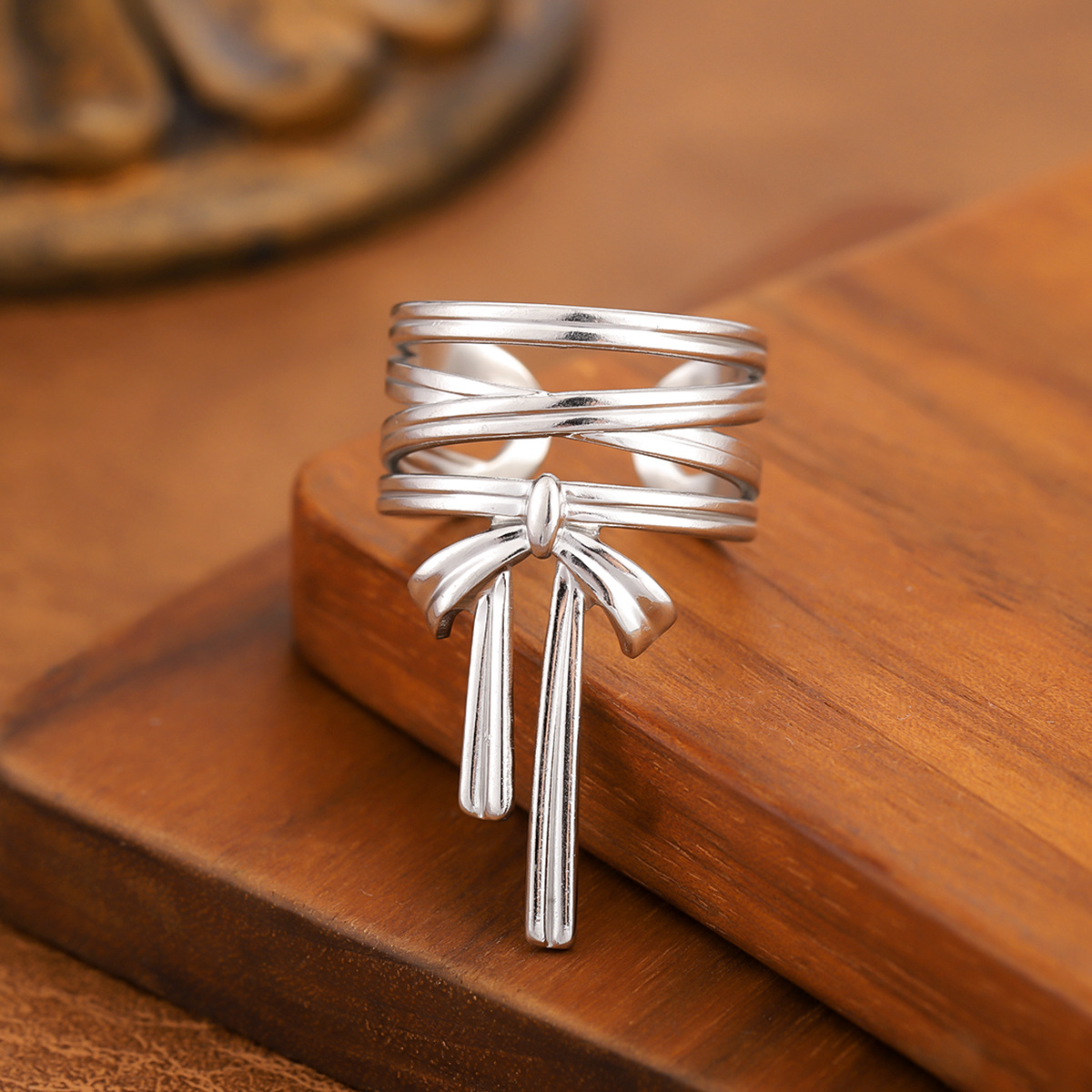 Stainless Steel Minimalist Hollow Geometric Ring For Women, Trendy Personality Adjustable... thumbnail 4