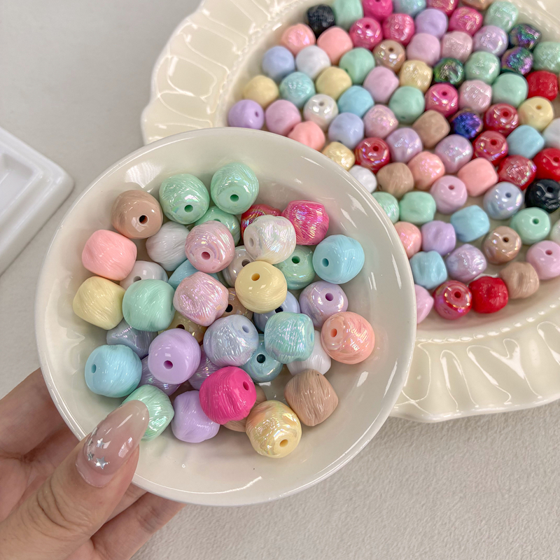 Fine-Line Textured Acrylic Barrel Spacer Beads, Solid & AB Iridescent Finish Straight Hole Charms For DIY Jewelry Beading