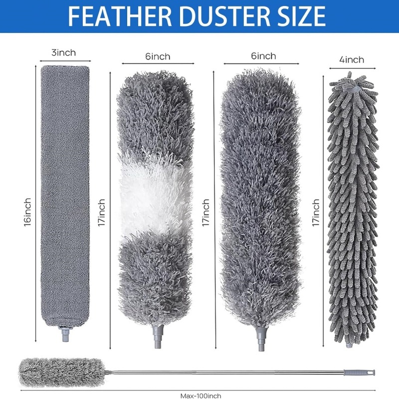 Feather Duster 8 Pack Extendable Bendable Washable Cobweb Brush With Pole