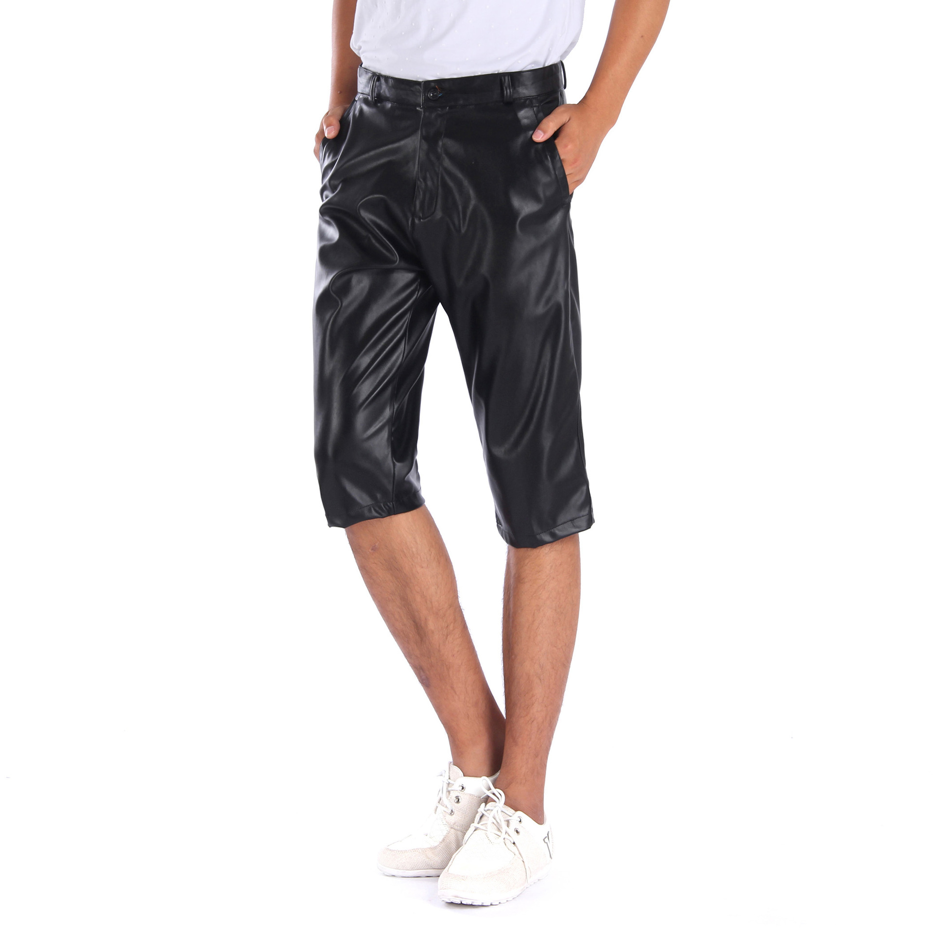 Title 2, Summer Stretch Lint-free Knitted Leather Shorts...