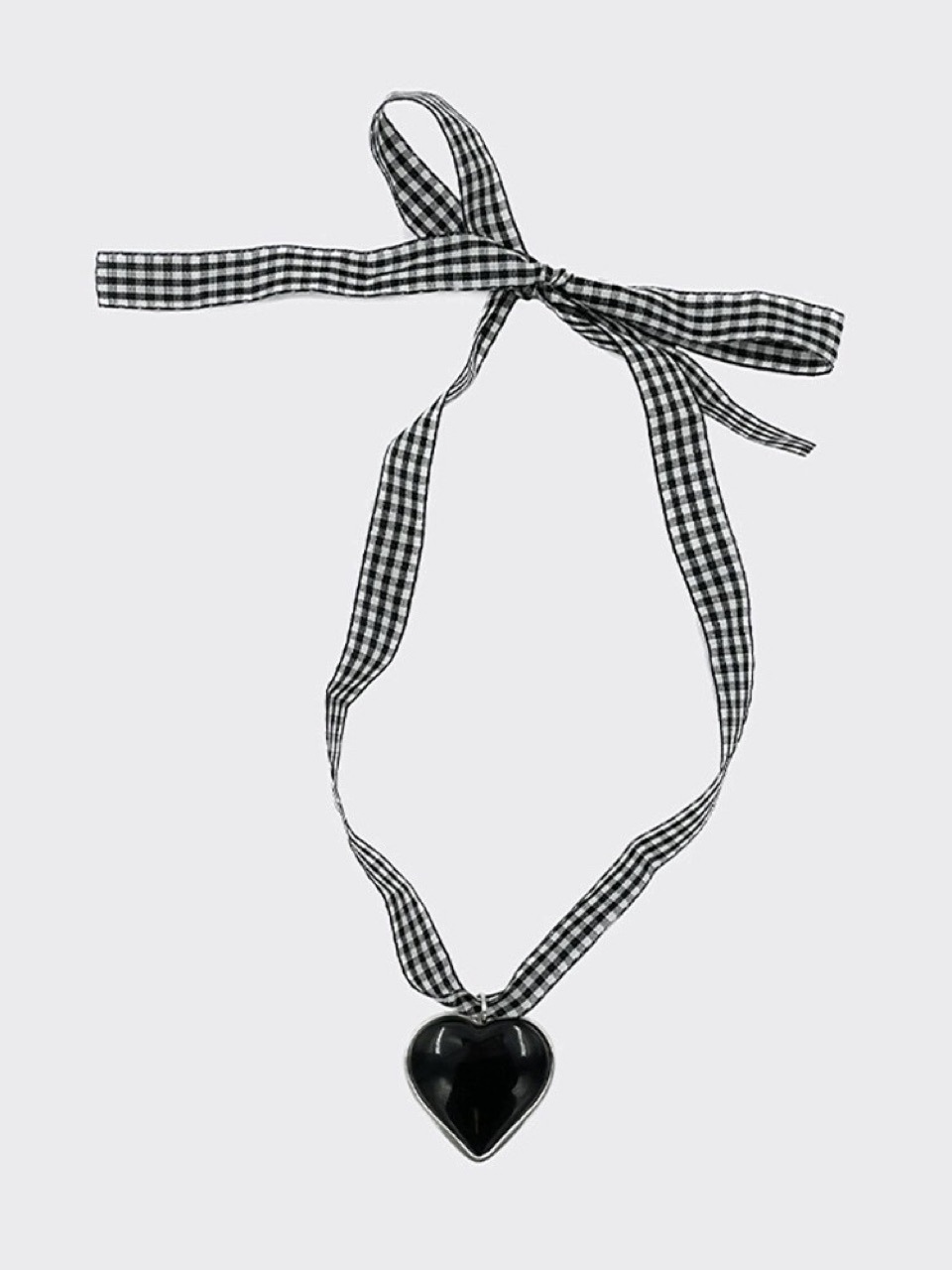 Title 2, Plaid Ribbon Natural Black Agate Love Necklace