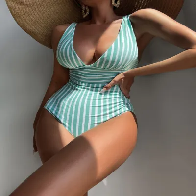 New Bikini Women's One-piece Swimsuit Striped