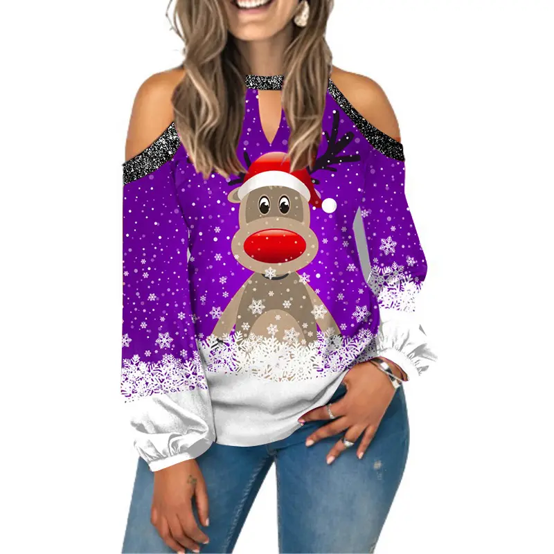 Printed Sexy Off-the-shoulder Plus Size Blouse Lantern