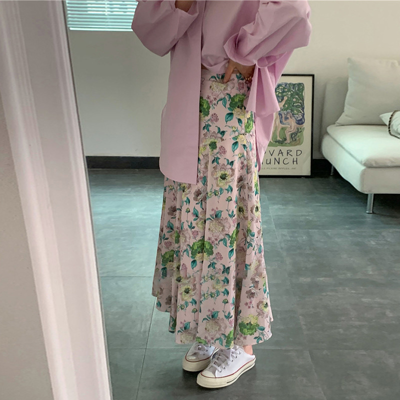 Gentle And Sweet Temperament Elegant Chiffon Floral Skirt